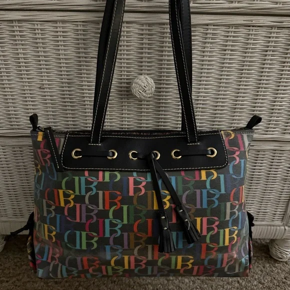 Y2K Girly Rainbow All Over Print Dooney and Bourke Shoulder Bag Genuine Leather - Picture 1 of 16